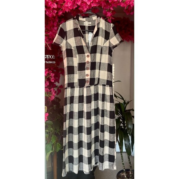 NWT Urban Outfitters Natalie Checkered Print Linen Midi Dress - Size XS - Picture 4 of 14